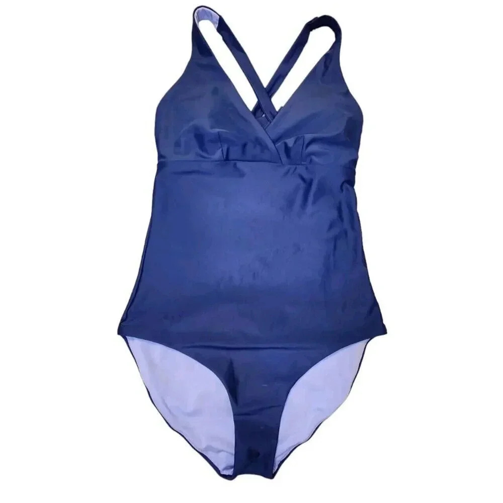 prAna Swimsuit Womens Small One Piece Bathing Suit Blue Cross Strap Tie Back